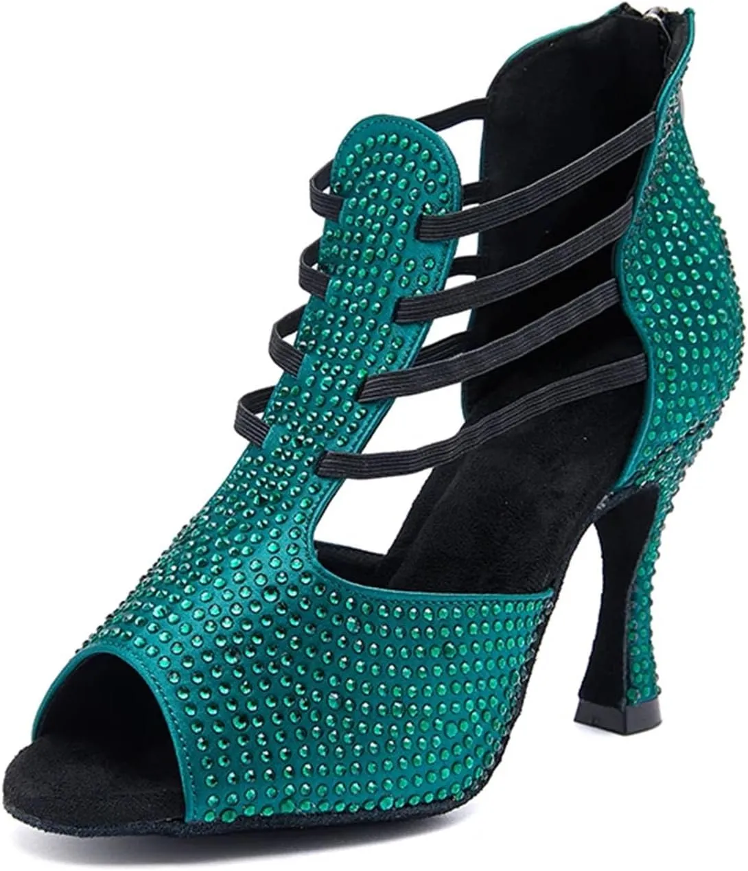 Ladies Black Velvet Evening Sandals - Rhinestone-Encrusted Straps for Midnight Celebrations (7.5CM/2.95")
