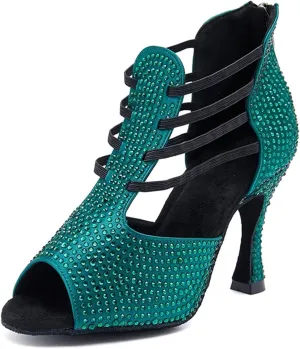 Ladies Black Velvet Evening Sandals - Rhinestone-Encrusted Straps for Midnight Celebrations (7.5CM/2.95")