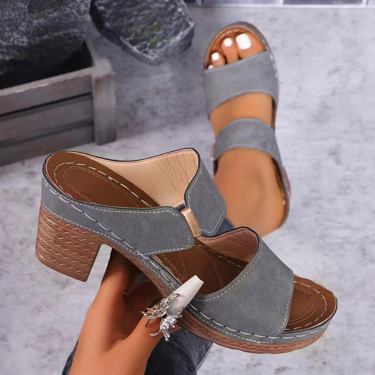 Ladmiple Chunky Heels For Women Backless Open Toe Ankle Strap Comfortable Dressy Block Heels Sandals Wedding Pumps Shoes