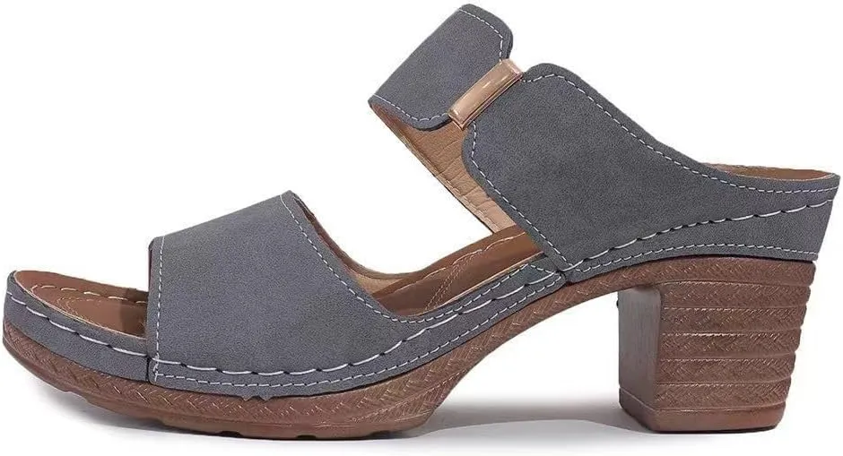 Ladmiple Chunky Heels For Women Backless Open Toe Ankle Strap Comfortable Dressy Block Heels Sandals Wedding Pumps Shoes