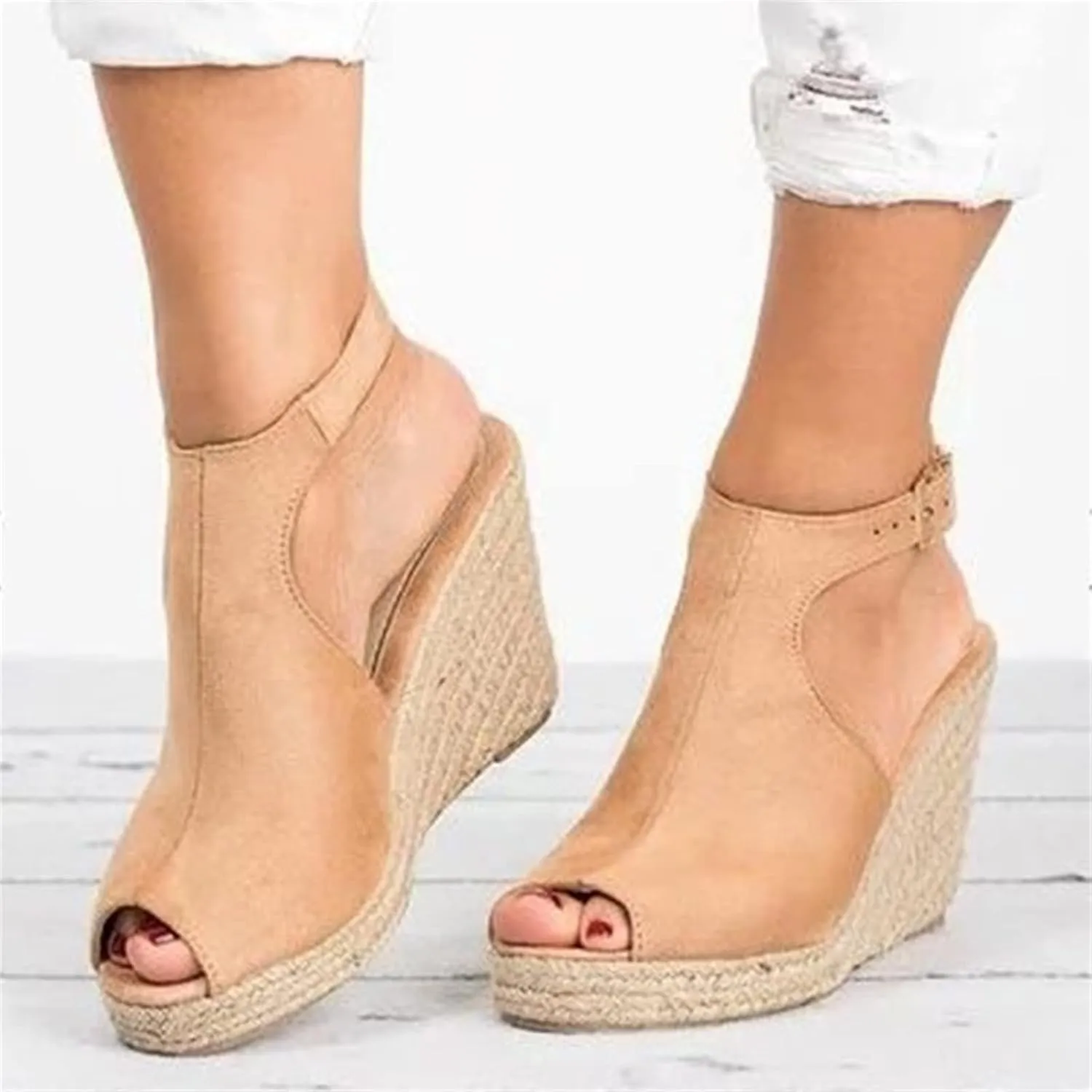 Ladmiple Sandals for Women Wedge,Womens 2023 Summer Comfy Slip-On Sandal Casual Beach Shoes Open Toe Espadrille Platform