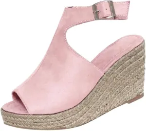 Ladmiple Sandals for Women Wedge,Womens 2023 Summer Comfy Slip-On Sandal Casual Beach Shoes Open Toe Espadrille Platform