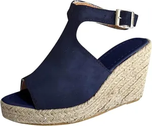 Ladmiple Sandals for Women Wedge,Womens 2023 Summer Comfy Slip-On Sandal Casual Beach Shoes Open Toe Espadrille Platform