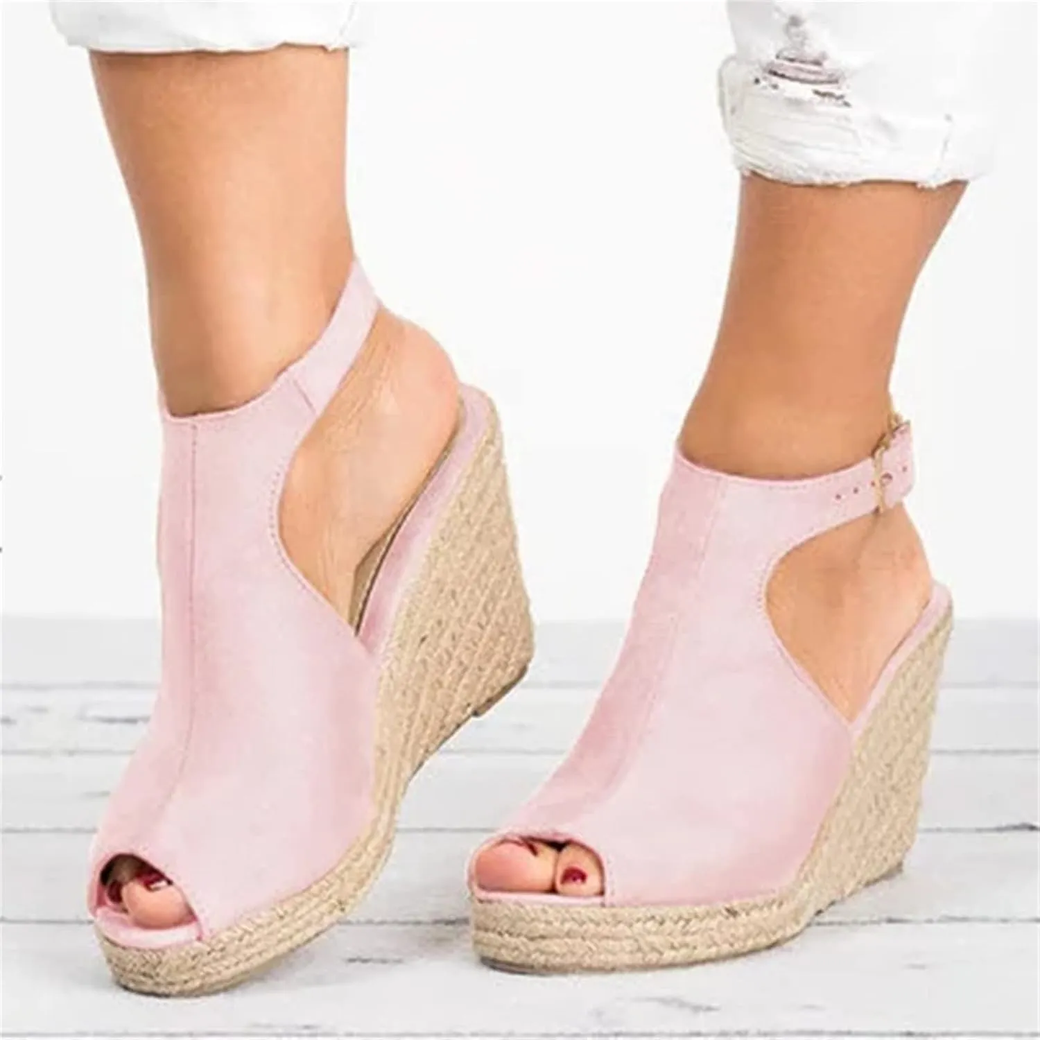 Ladmiple Sandals for Women Wedge,Womens 2023 Summer Comfy Slip-On Sandal Casual Beach Shoes Open Toe Espadrille Platform