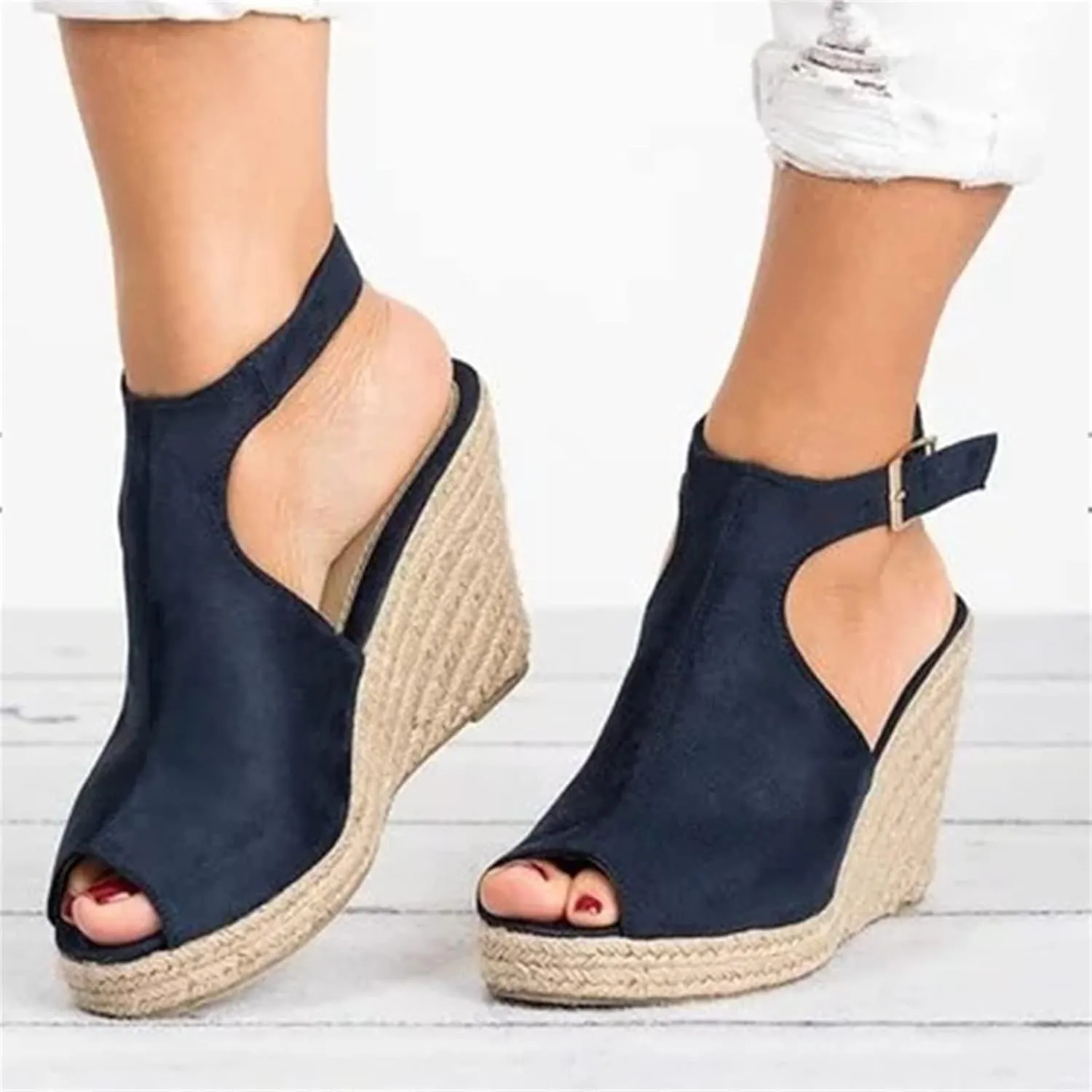 Ladmiple Sandals for Women Wedge,Womens 2023 Summer Comfy Slip-On Sandal Casual Beach Shoes Open Toe Espadrille Platform