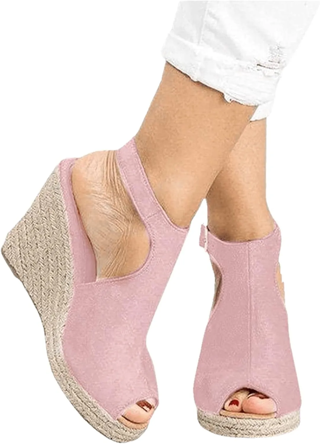 Ladmiple Sandals for Women Wedge,Womens 2023 Summer Comfy Slip-On Sandal Casual Beach Shoes Open Toe Espadrille Platform