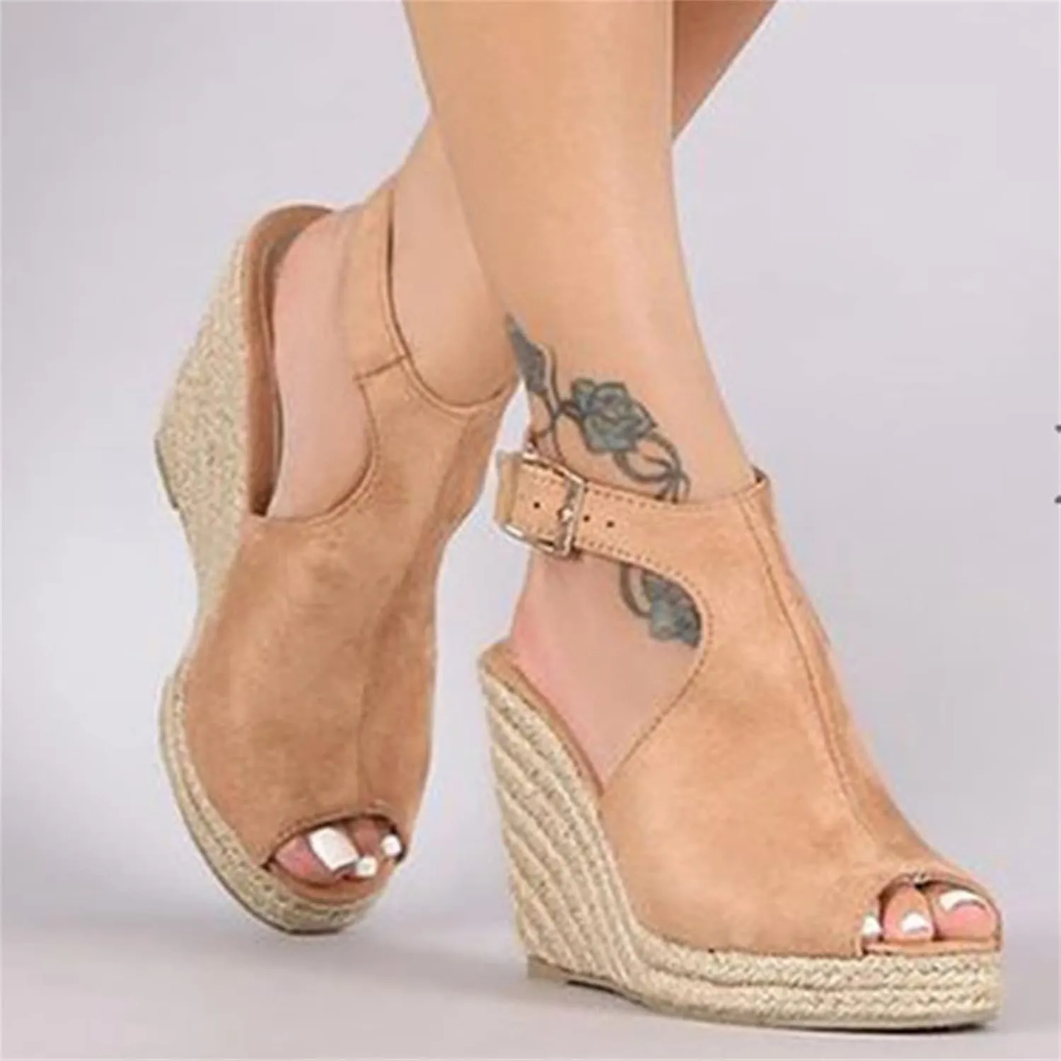 Ladmiple Sandals for Women Wedge,Womens 2023 Summer Comfy Slip-On Sandal Casual Beach Shoes Open Toe Espadrille Platform