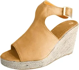 Ladmiple Sandals for Women Wedge,Womens 2023 Summer Comfy Slip-On Sandal Casual Beach Shoes Open Toe Espadrille Platform