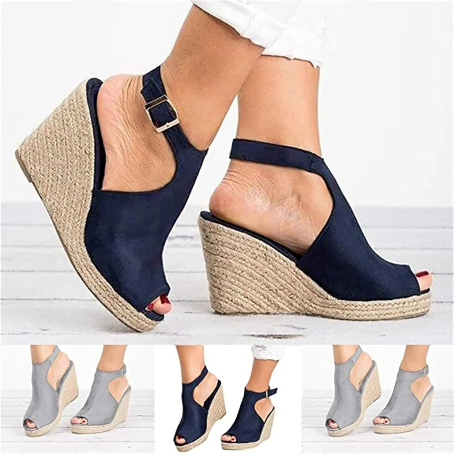 Ladmiple Sandals for Women Wedge,Womens 2023 Summer Comfy Slip-On Sandal Casual Beach Shoes Open Toe Espadrille Platform