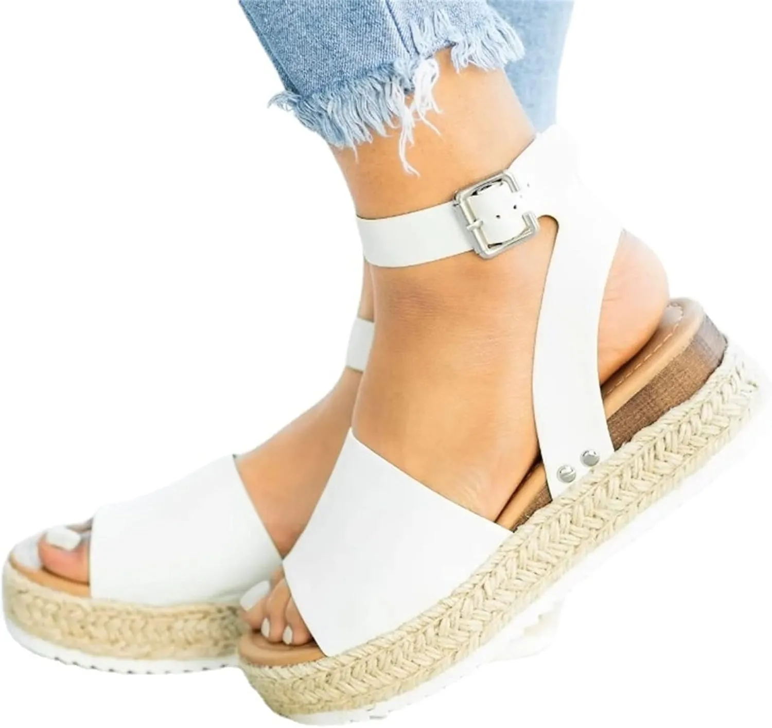 Ladmiple Wedge Sandals for Women Dressy Comfy Slip-On Ankle Buckle Sandals Summer Casual Beach Shoes Open Toe Platform