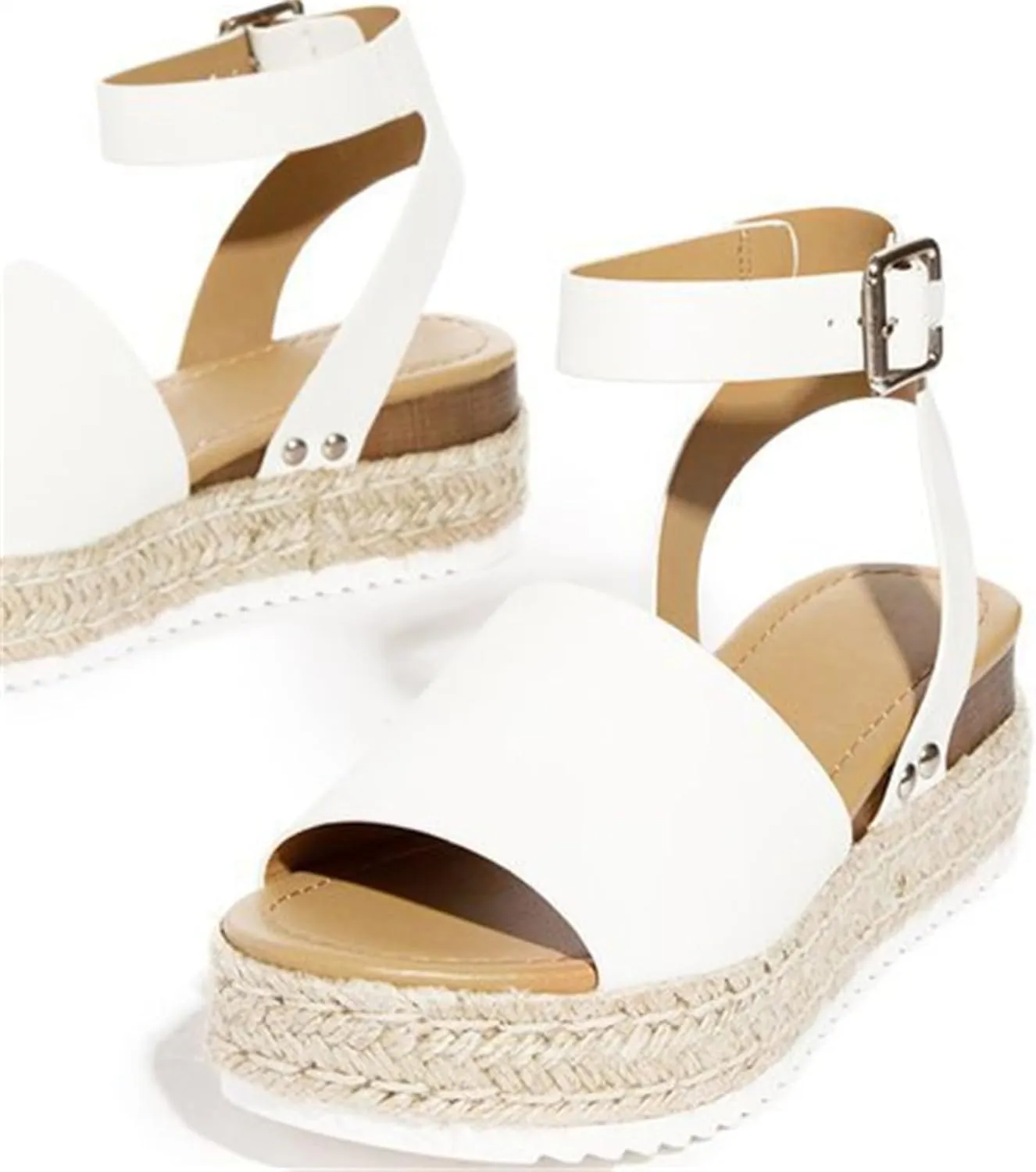 Ladmiple Wedge Sandals for Women Dressy Comfy Slip-On Ankle Buckle Sandals Summer Casual Beach Shoes Open Toe Platform