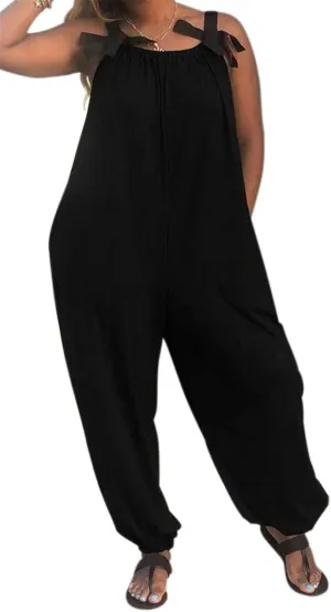 LAMISSCHE Wonens Plus Size Overalls Spaghetti Strap Baggy Romper Harem Wide Leg Jumpsuit With Pockets
