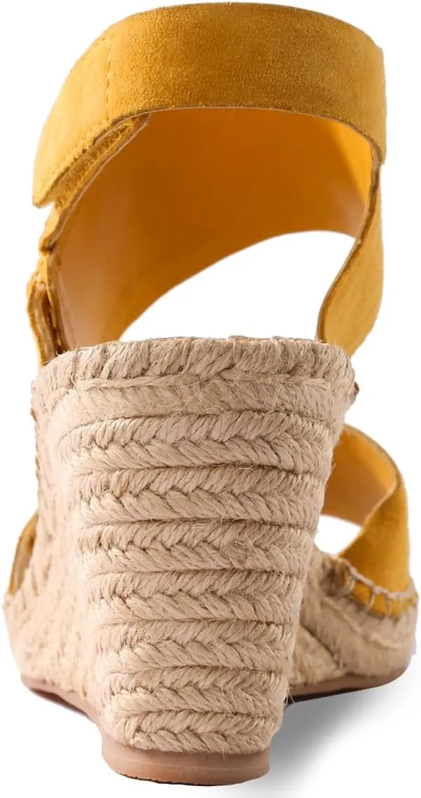 landing craft Platform Wedge Sandals for Women,Magenta Gold Red Black Yellow Espadrille Womens Wedge Sandals Open Toe Ankle Strap High Heel Wedges Summer Dressy Sandals -3.4Inch