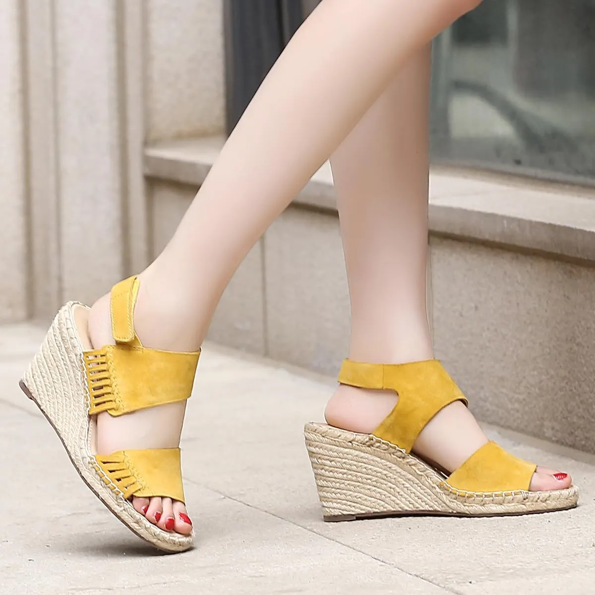 landing craft Platform Wedge Sandals for Women,Magenta Gold Red Black Yellow Espadrille Womens Wedge Sandals Open Toe Ankle Strap High Heel Wedges Summer Dressy Sandals -3.4Inch