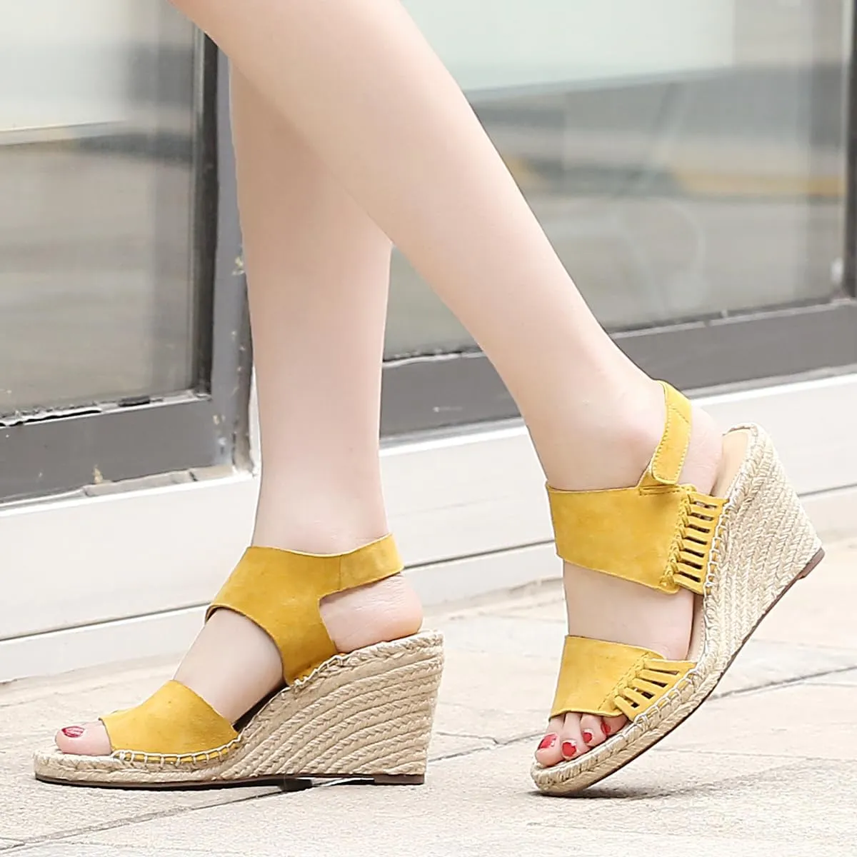 landing craft Platform Wedge Sandals for Women,Magenta Gold Red Black Yellow Espadrille Womens Wedge Sandals Open Toe Ankle Strap High Heel Wedges Summer Dressy Sandals -3.4Inch