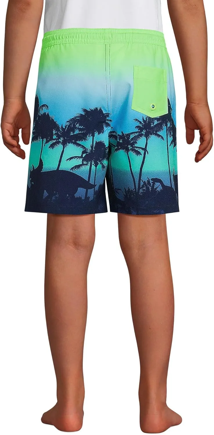 Lands' End Boys Husky Print Swim Trunks