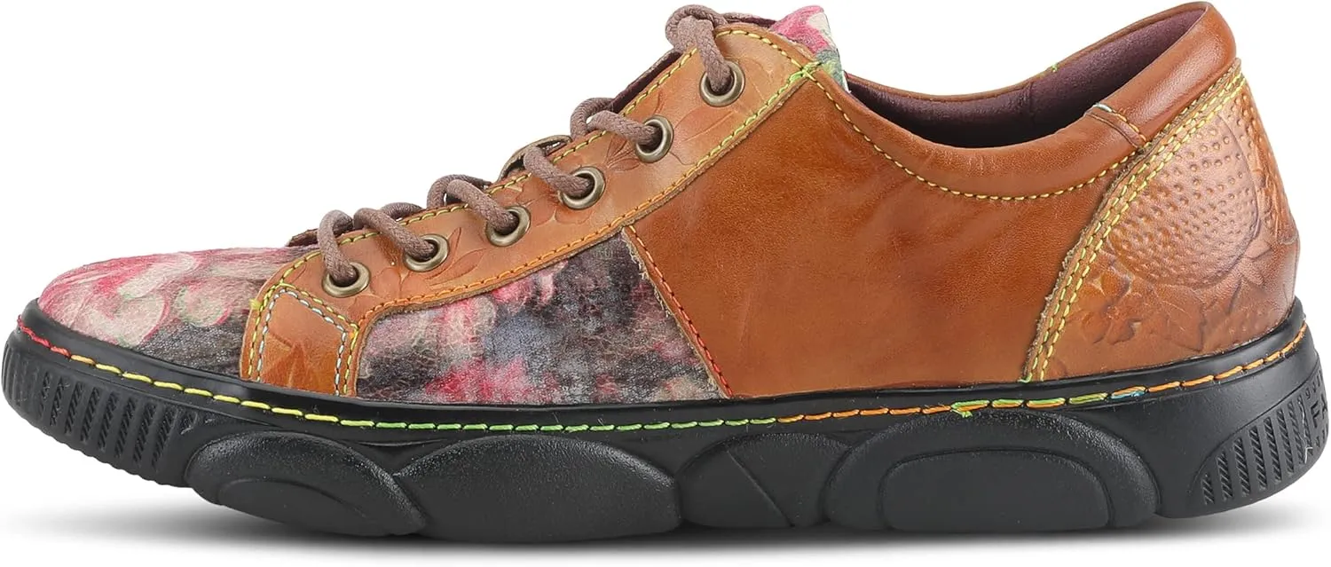 L'Artiste by Spring Step Women's Danli-Bloom Sneaker – Hand-Painted Leather Platform Shoes with Zipper & Lace-Up Closure, Removable Insole, Rainbow Stitching, Comfort Fit Black Multi EU 42/10.5-11