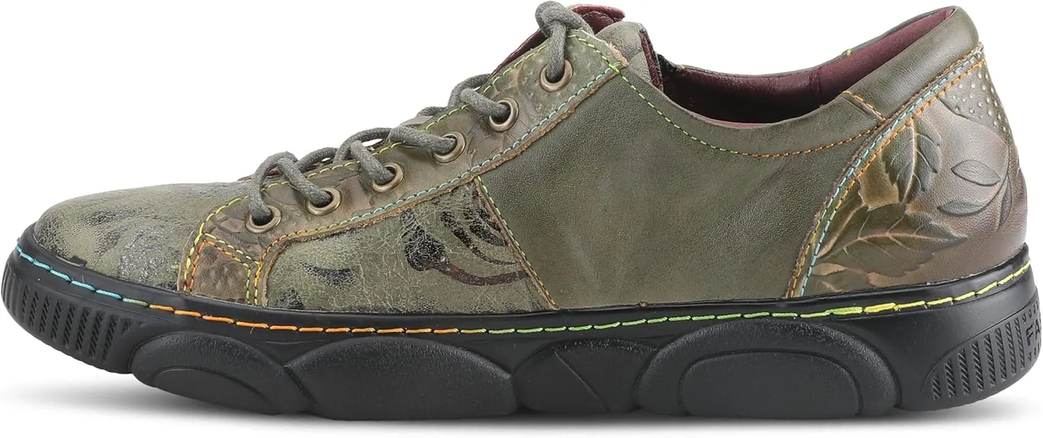 L'Artiste by Spring Step Women's Danli-Bloom Sneaker – Hand-Painted Leather Platform Shoes with Zipper & Lace-Up Closure, Removable Insole, Rainbow Stitching, Comfort Fit Black Multi EU 42/10.5-11