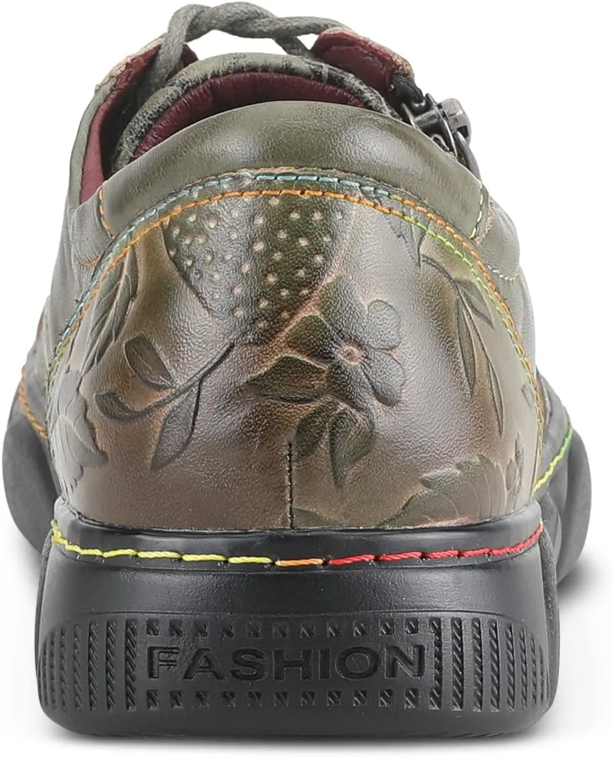 L'Artiste by Spring Step Women's Danli-Bloom Sneaker – Hand-Painted Leather Platform Shoes with Zipper & Lace-Up Closure, Removable Insole, Rainbow Stitching, Comfort Fit Black Multi EU 42/10.5-11
