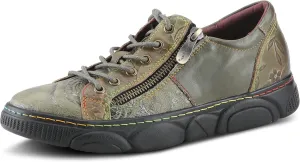 L'Artiste by Spring Step Women's Danli-Bloom Sneaker – Hand-Painted Leather Platform Shoes with Zipper & Lace-Up Closure, Removable Insole, Rainbow Stitching, Comfort Fit Black Multi EU 42/10.5-11