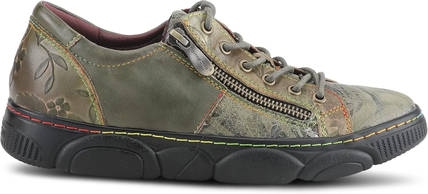 L'Artiste by Spring Step Women's Danli-Bloom Sneaker – Hand-Painted Leather Platform Shoes with Zipper & Lace-Up Closure, Removable Insole, Rainbow Stitching, Comfort Fit Black Multi EU 42/10.5-11