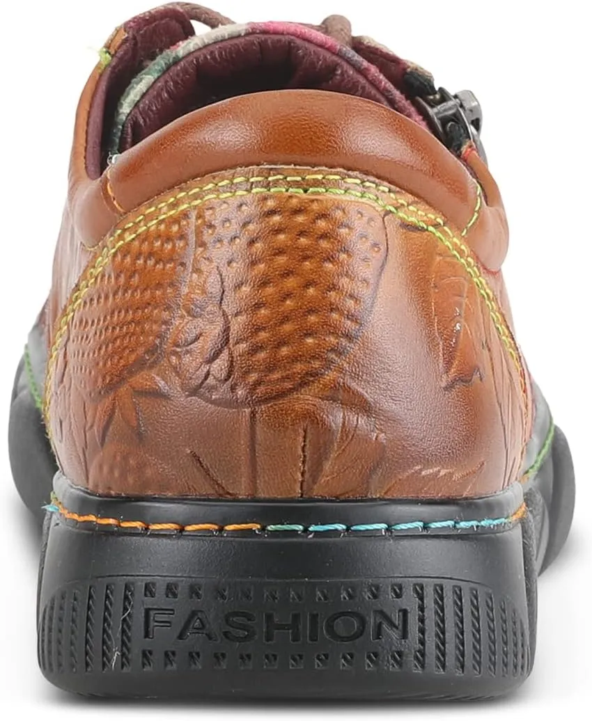 L'Artiste by Spring Step Women's Danli-Bloom Sneaker – Hand-Painted Leather Platform Shoes with Zipper & Lace-Up Closure, Removable Insole, Rainbow Stitching, Comfort Fit Black Multi EU 42/10.5-11