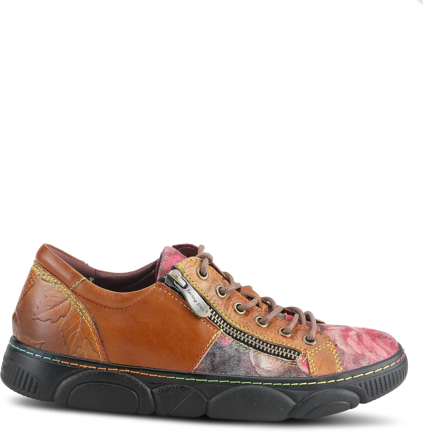 L'Artiste by Spring Step Women's Danli-Bloom Sneaker – Hand-Painted Leather Platform Shoes with Zipper & Lace-Up Closure, Removable Insole, Rainbow Stitching, Comfort Fit Black Multi EU 42/10.5-11
