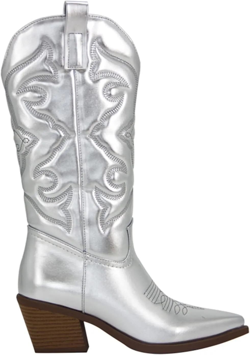 Lausiuoe Cowboy Boots For Women Mid Calf Cowgirl Western Boots Sunflower Embroidered Fashion Retro Classic Chunky Boots