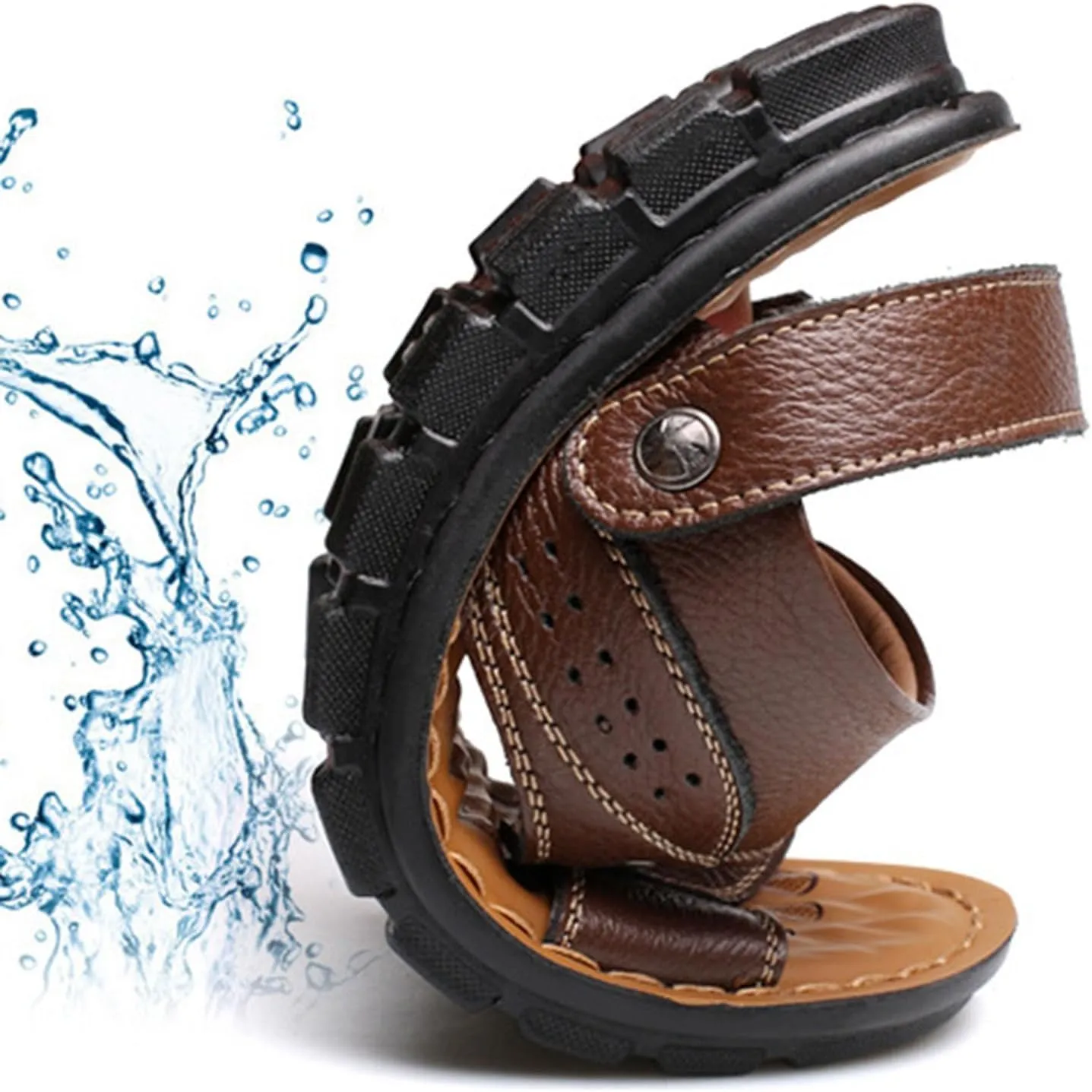 Leather Sandals for Men Soft Outdoor Sports Sandal Breathable Orthopedic Slippers with Non-Slip Sole Comfortable Shoes Footwear