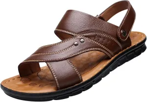 Leather Sandals for Men Soft Outdoor Sports Sandal Breathable Orthopedic Slippers with Non-Slip Sole Comfortable Shoes Footwear