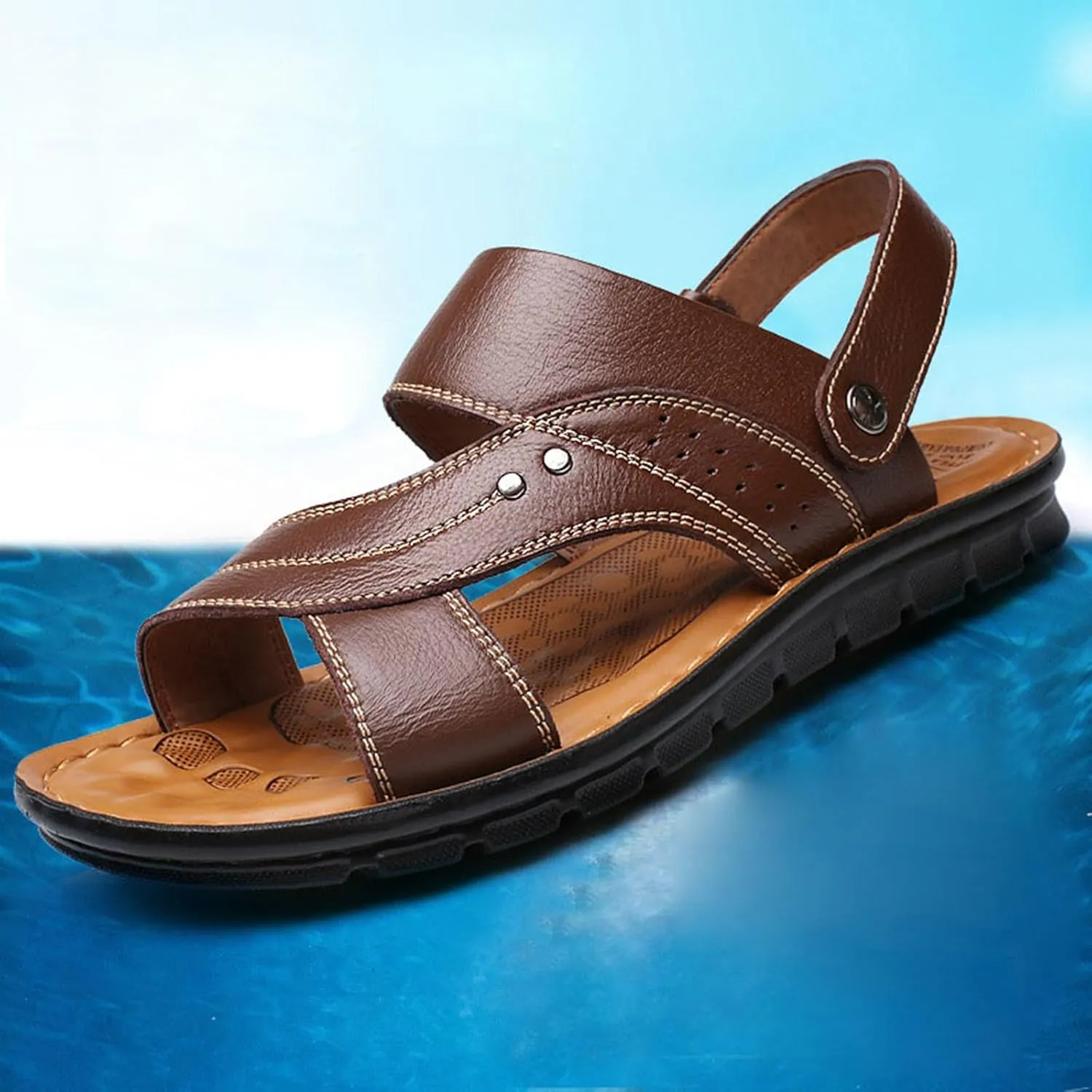 Leather Sandals for Men Soft Outdoor Sports Sandal Breathable Orthopedic Slippers with Non-Slip Sole Comfortable Shoes Footwear