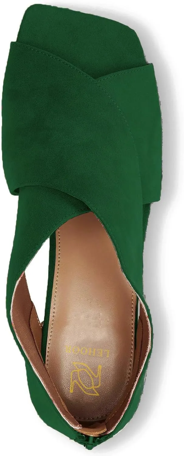 LEHOOR Women Chunky Heel Open Toe Booties Suede Side Cut-Out Ankle Boots Square Peep Toe 2 Inch Block Mid Heels Dress Heeled Sandal Booties Back Zipper Summer Casual Size 4-11 M US