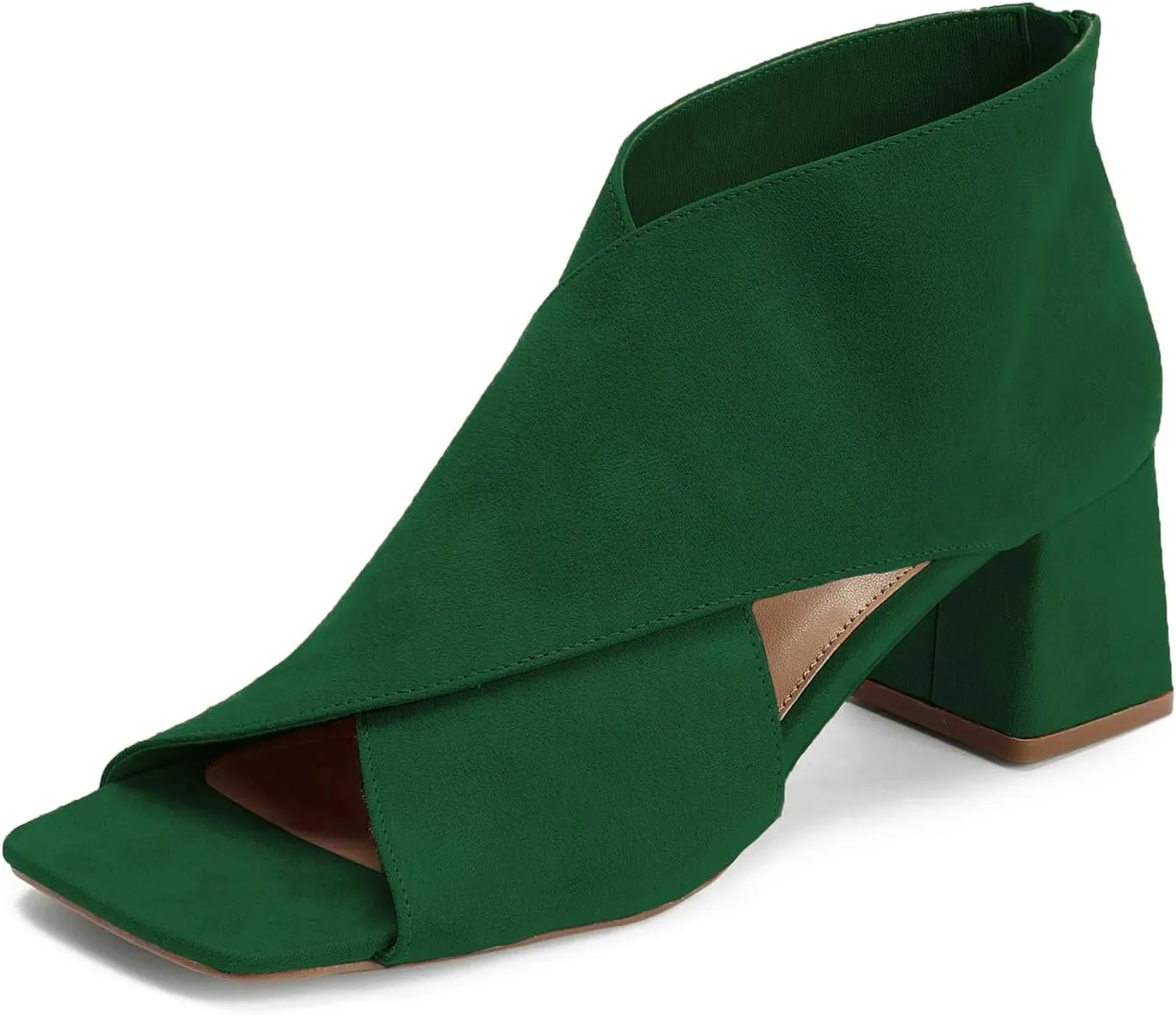 LEHOOR Women Chunky Heel Open Toe Booties Suede Side Cut-Out Ankle Boots Square Peep Toe 2 Inch Block Mid Heels Dress Heeled Sandal Booties Back Zipper Summer Casual Size 4-11 M US