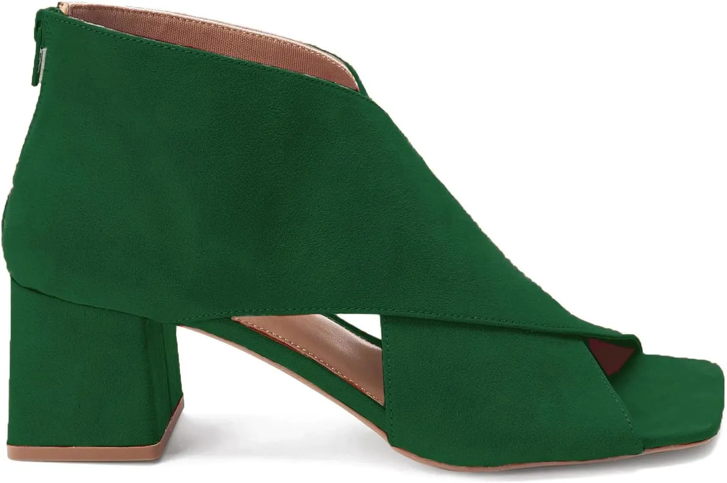 LEHOOR Women Chunky Heel Open Toe Booties Suede Side Cut-Out Ankle Boots Square Peep Toe 2 Inch Block Mid Heels Dress Heeled Sandal Booties Back Zipper Summer Casual Size 4-11 M US