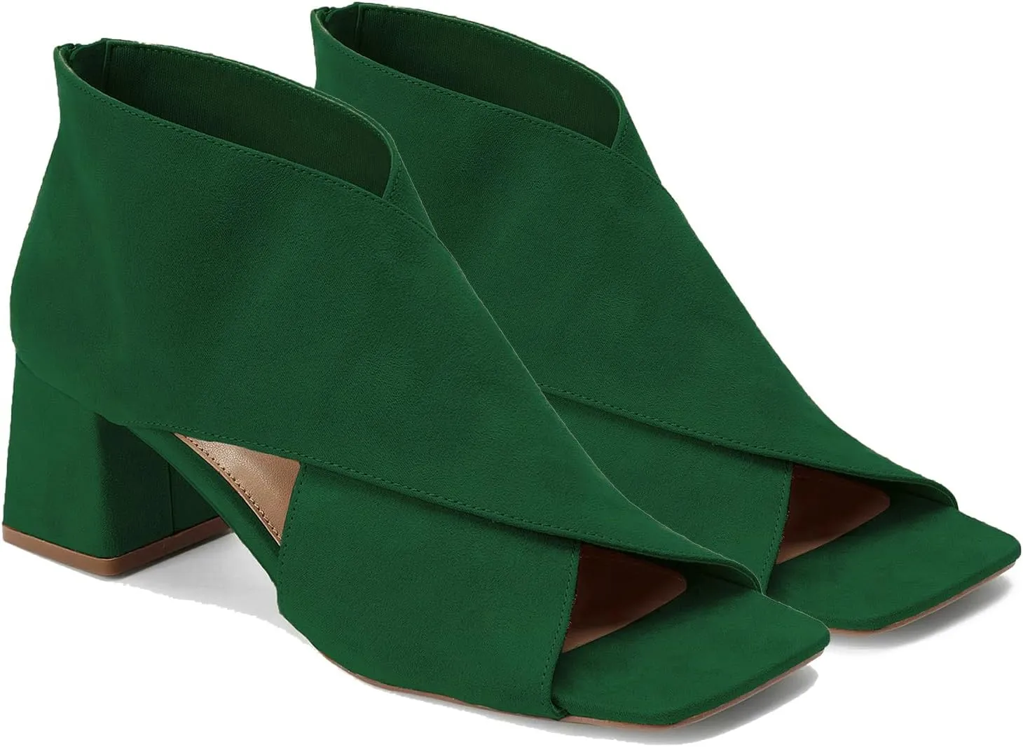 LEHOOR Women Chunky Heel Open Toe Booties Suede Side Cut-Out Ankle Boots Square Peep Toe 2 Inch Block Mid Heels Dress Heeled Sandal Booties Back Zipper Summer Casual Size 4-11 M US