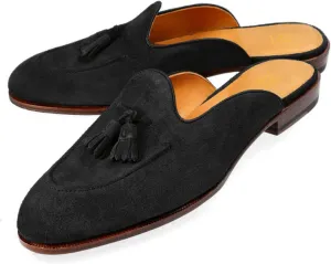 LEHOOR Women Mules Flats with Tassel Round Closed Toe Suede Mule Shoes Slip On Comfortable 1 Inch Flat Heel Slide in Loafers Backless Fringe Vintage Casual Street Work Office Slipper 4-11 M US