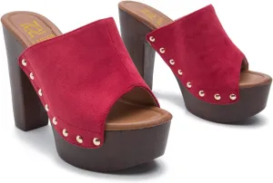 LEHOOR Women Platform Wedge Sandals Peep Toe Chunky Block High Heels Cork Mules Slip On Suede Platform Slide Sandal Backless Open Toe High Heel Summer Slides Mules Lightweight Dressy Casual 6-11 M US