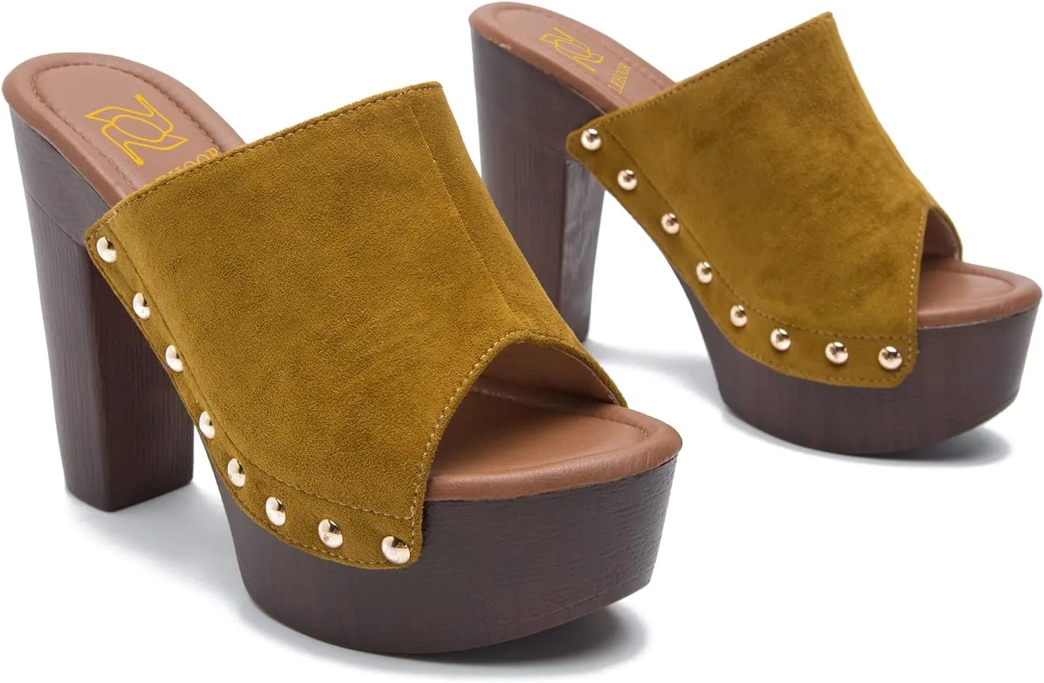 LEHOOR Women Platform Wedge Sandals Peep Toe Chunky Block High Heels Cork Mules Slip On Suede Platform Slide Sandal Backless Open Toe High Heel Summer Slides Mules Lightweight Dressy Casual 6-11 M US