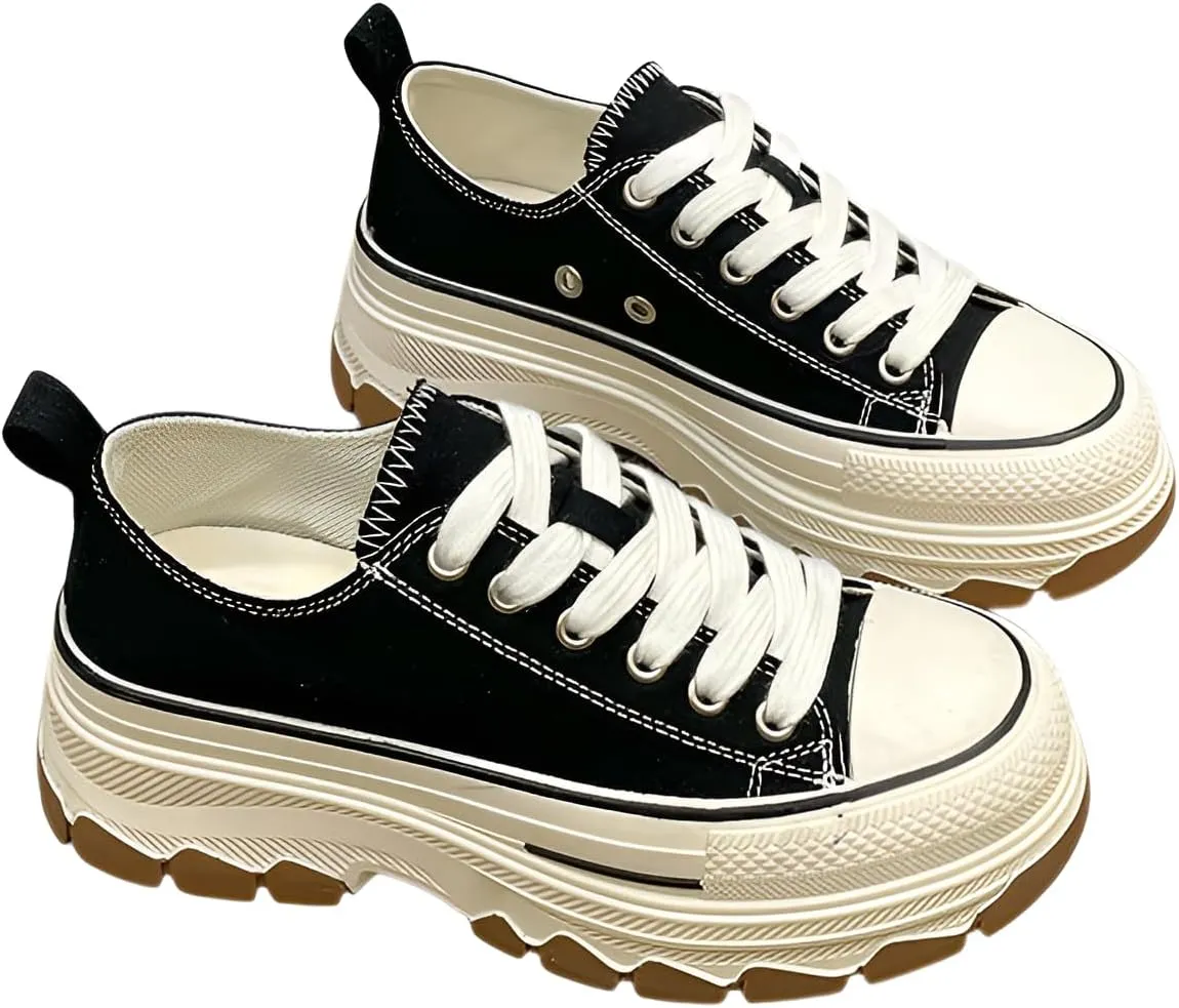 lilaBelle]Fashion Casual Thick Sole Canvas Sneakers for Students - Stylish White Sneakers for Spring, Perfect for Daily Wear and Active Lifestyle