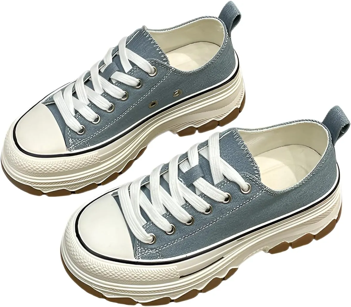 lilaBelle]Stylish Thick Sole White Canvas Shoes for Students - Trendy Casual Sneakers for Comfortable Spring Walks