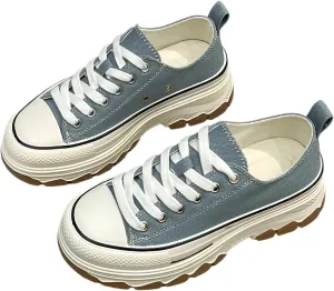 lilaBelle]Stylish Thick Sole White Canvas Shoes for Students - Trendy Casual Sneakers for Comfortable Spring Walks
