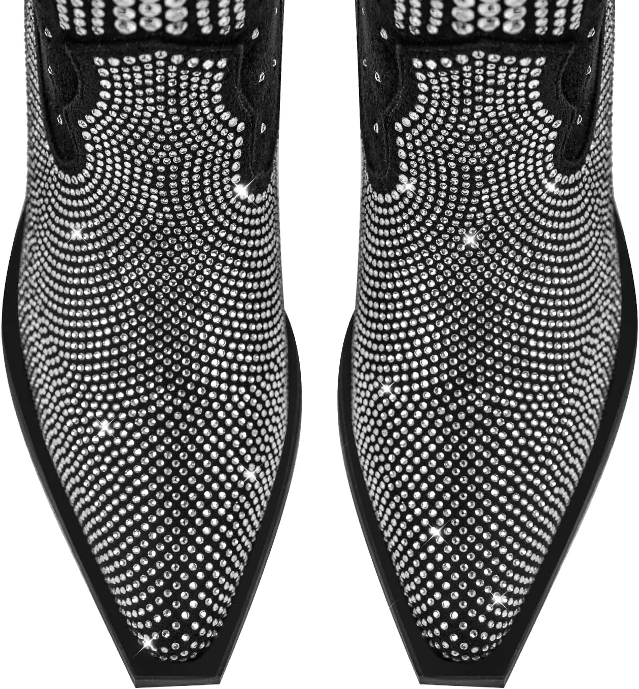 LISHAN Women's Bling bling Heel Knee High Boots Rhinestone Chunky Block Heel Pull on Shoes