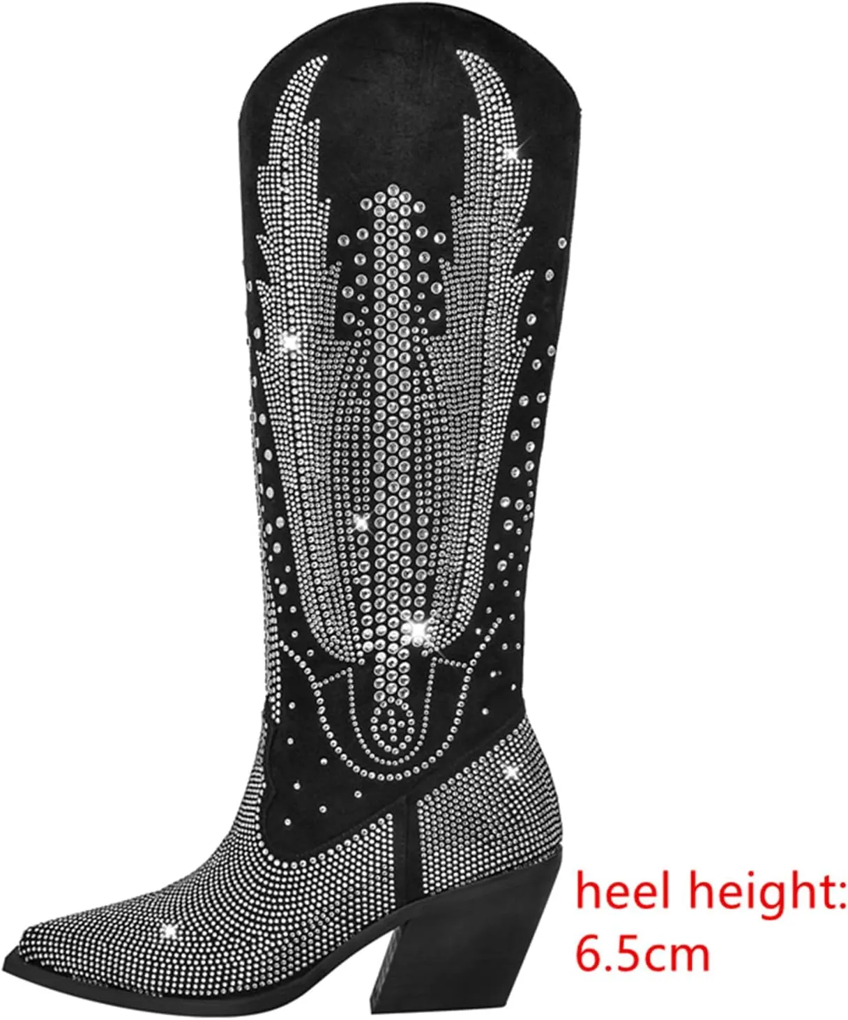 LISHAN Women's Bling bling Heel Knee High Boots Rhinestone Chunky Block Heel Pull on Shoes