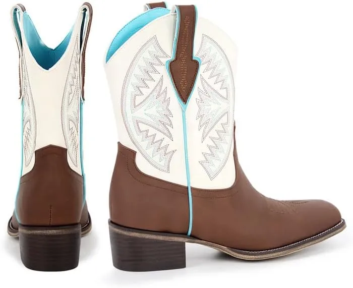 LISHAN Women's Square Toe Western Cowgirl Cowboy Boots