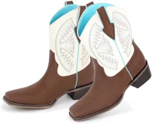 LISHAN Women's Square Toe Western Cowgirl Cowboy Boots