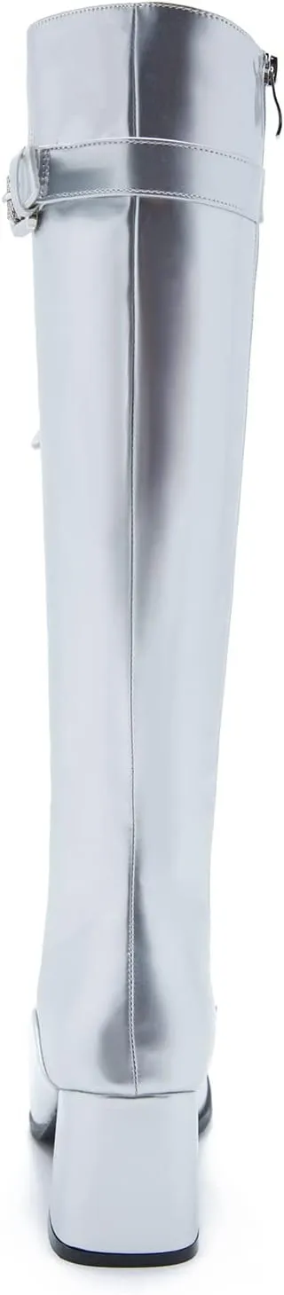LIURUIJIA Women's Gogo Boots Lace up Knee High Block Heel Side Zipper Riding Boots
