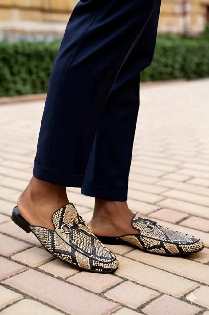 Loafer Mules for Men Casual Men's Dress Slip-on Mule Sandals Loafer Shoes, Leather Slippers with Buckle Formal Party Backless Sandals
