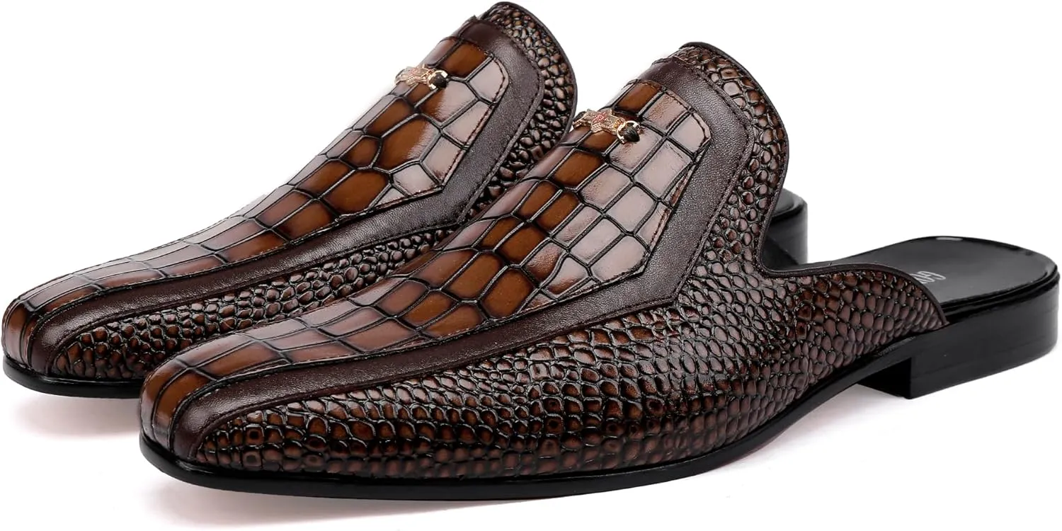 Loafer Mules for Men Casual Men's Dress Slip-on Mule Sandals Loafer Shoes, Leather Slippers with Buckle Formal Party Backless Sandals