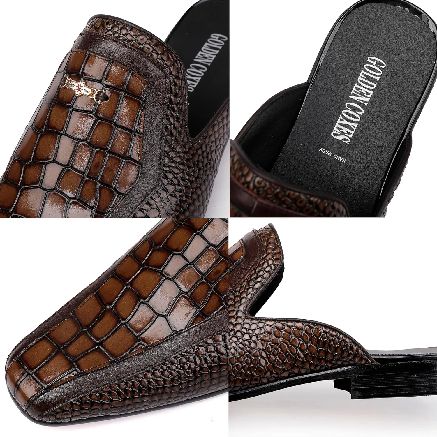 Loafer Mules for Men Casual Men's Dress Slip-on Mule Sandals Loafer Shoes, Leather Slippers with Buckle Formal Party Backless Sandals
