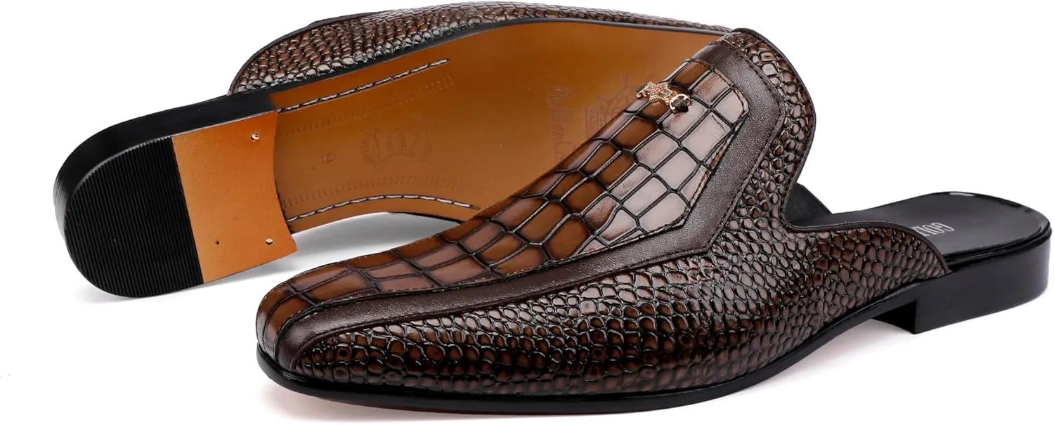 Loafer Mules for Men Casual Men's Dress Slip-on Mule Sandals Loafer Shoes, Leather Slippers with Buckle Formal Party Backless Sandals